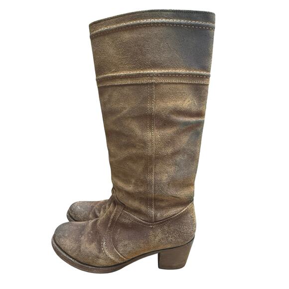Frye Jane Stitch Boots Size 9 Knee High Riding Oiled Brown Suede Leather *flaw - Picture 3 of 8